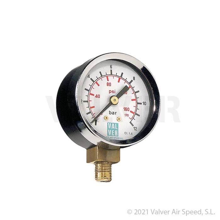 Glass pressure gauge 12kg bottom connect